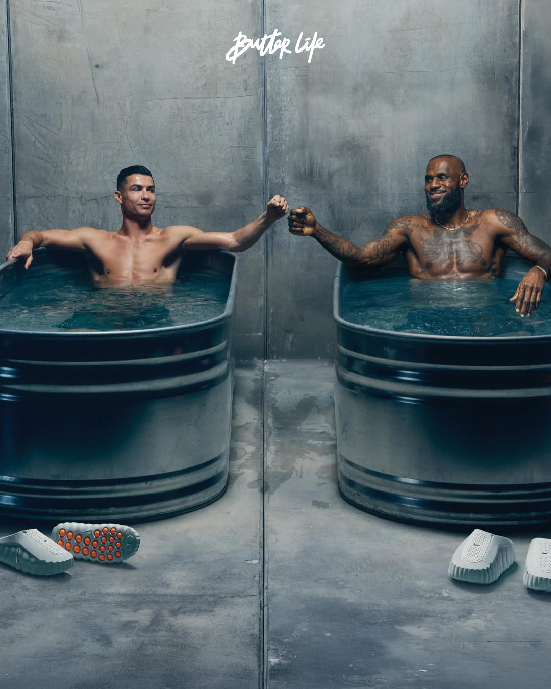 Cristiano Ronaldo ve LeBron James'in Nike Define Greatness kampanyası için buz banyosunda yan yana yer aldığı ikonik kare.